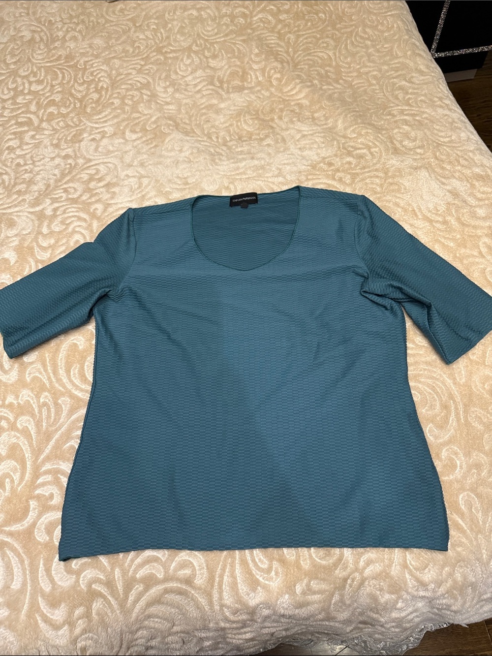 Emporio Armani Teal Textured Scoop Neck Short Sleeve Top